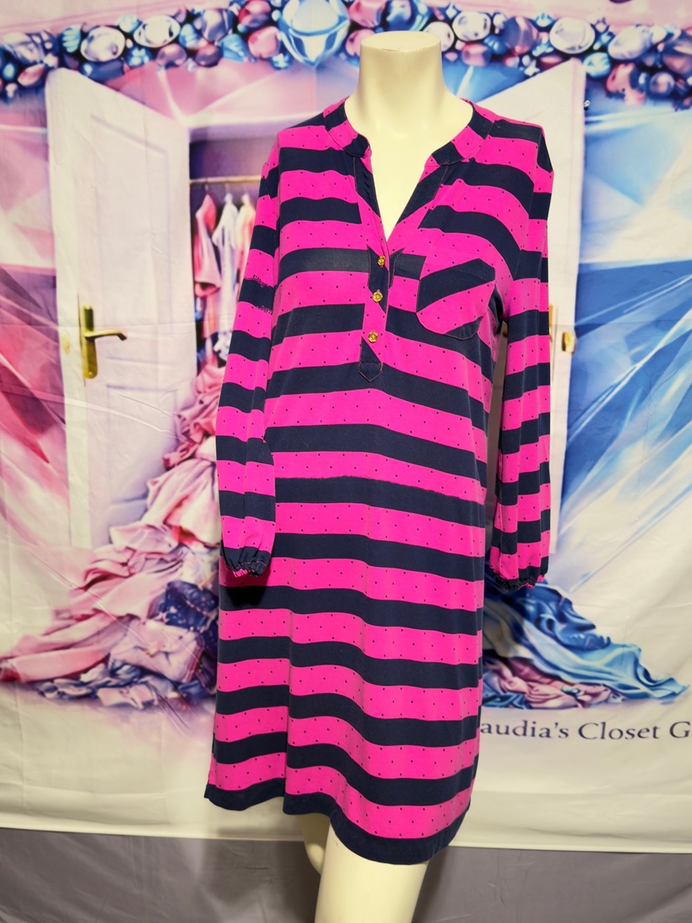 Lilly Pulitzer Hot Pink and Navy Polka-Dot Trim Top